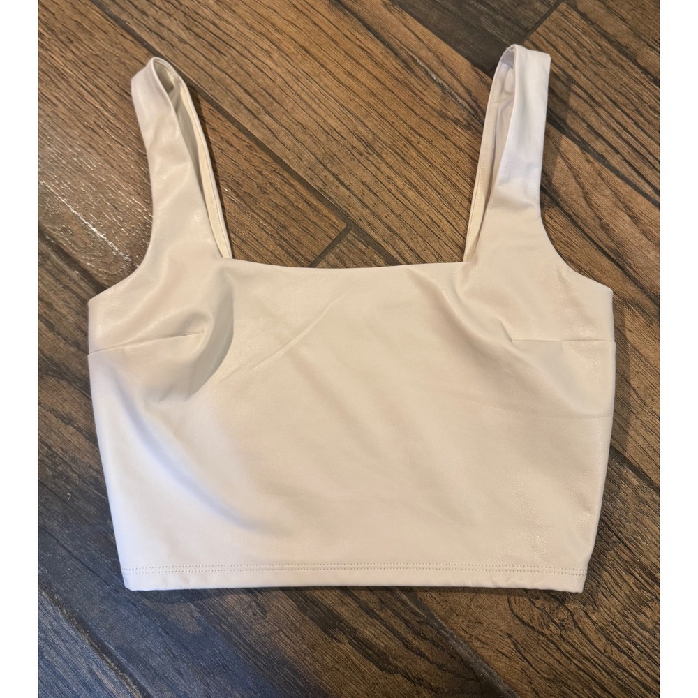 Express Body Contour Cream Faux Leather Square Neck Crop Top XS